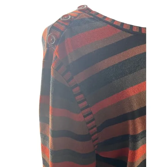 Carlisle Striped Silk Cashmere Sweater L Button Shoulder Long Sleeve Luxe Knit