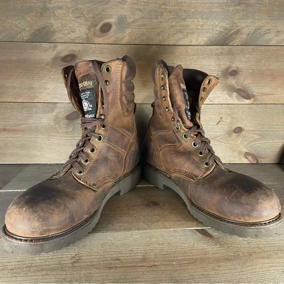 carolina mens size 9 shoes brown leather steel toe insulated logging work boots