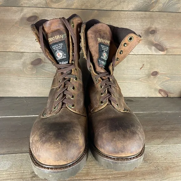 carolina mens size 9 shoes brown leather steel toe insulated logging work boots