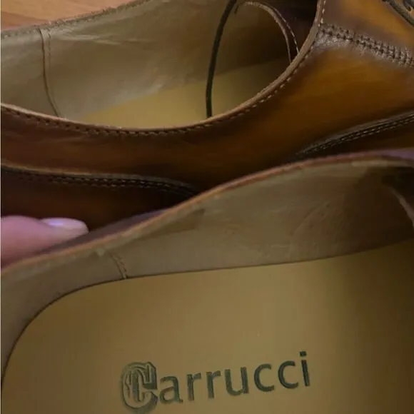Carrucci Mens Carson Cognac Brown Leather Cap Toe Oxford Dress Shoes Size 9