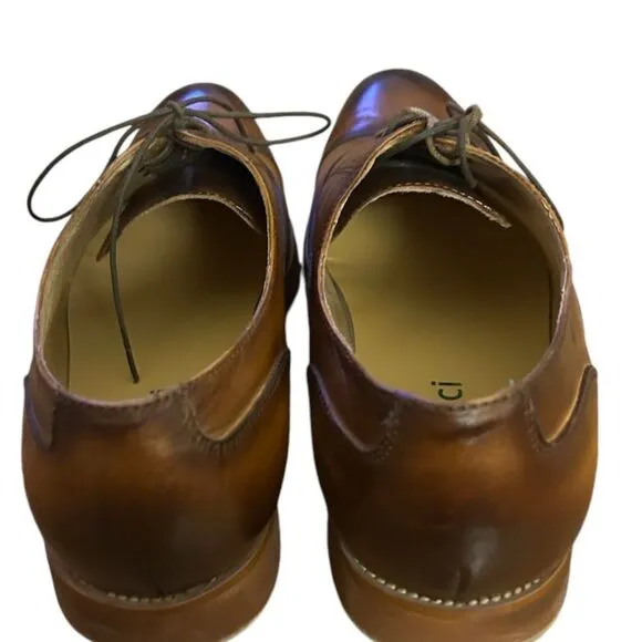 Carrucci Mens Carson Cognac Brown Leather Cap Toe Oxford Dress Shoes Size 9