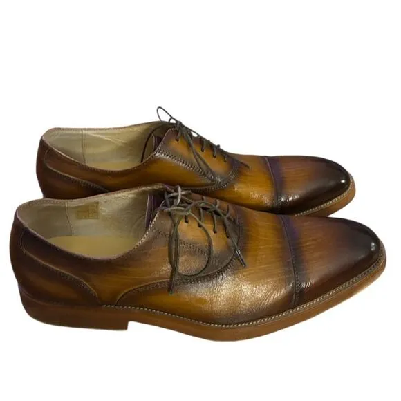 Carrucci Mens Carson Cognac Brown Leather Cap Toe Oxford Dress Shoes Size 9