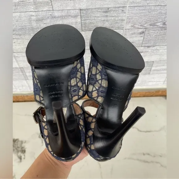 Carven Mesh and Lace open toe heels size 37/7