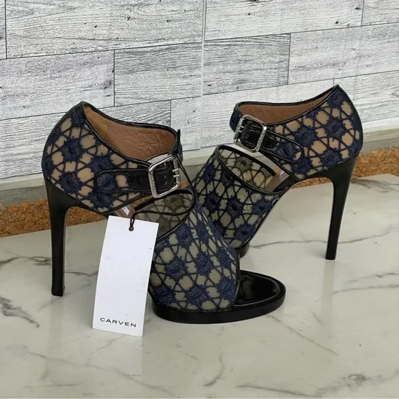 Carven Mesh and Lace open toe heels size 37/7