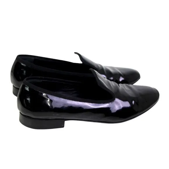 CELINE PATENT BLACK GENUINE LEATHER LOW HEEL ROUND TOE SLIP ON LOAFER SHOES 38