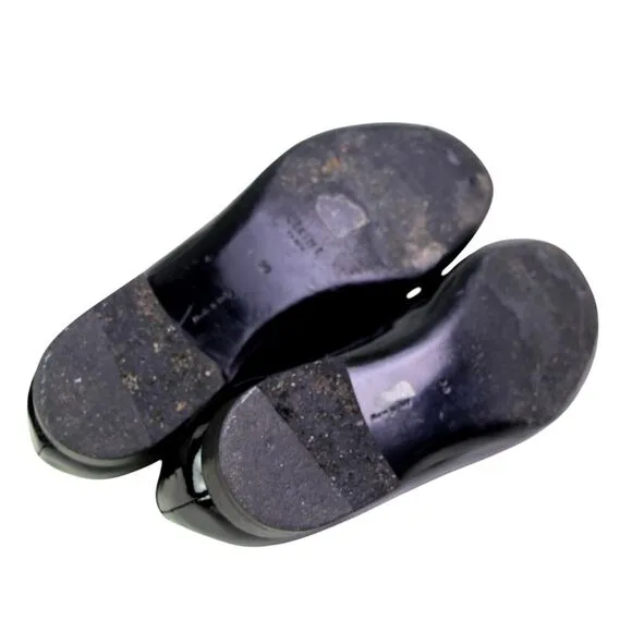 CELINE PATENT BLACK GENUINE LEATHER LOW HEEL ROUND TOE SLIP ON LOAFER SHOES 38