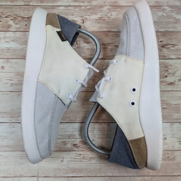 Chaco Chillos Loafer Sneakers Cream Blue Gray White Recycled Canvas Women's 8