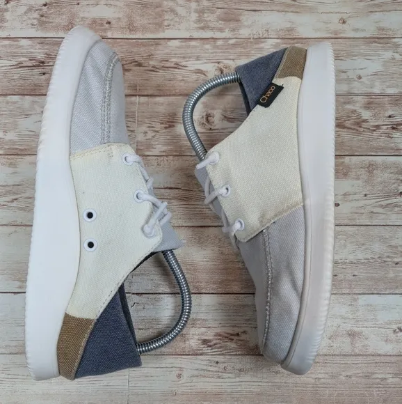 Chaco Chillos Loafer Sneakers Cream Blue Gray White Recycled Canvas Women's 8