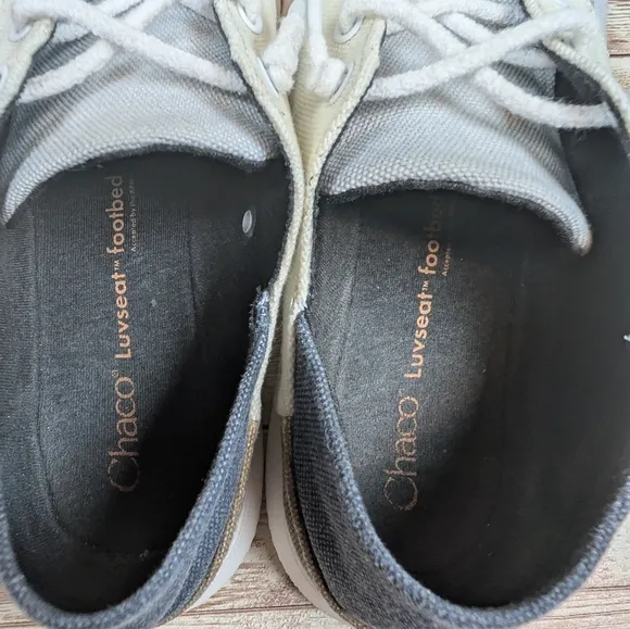 Chaco Chillos Loafer Sneakers Cream Blue Gray White Recycled Canvas Women's 8