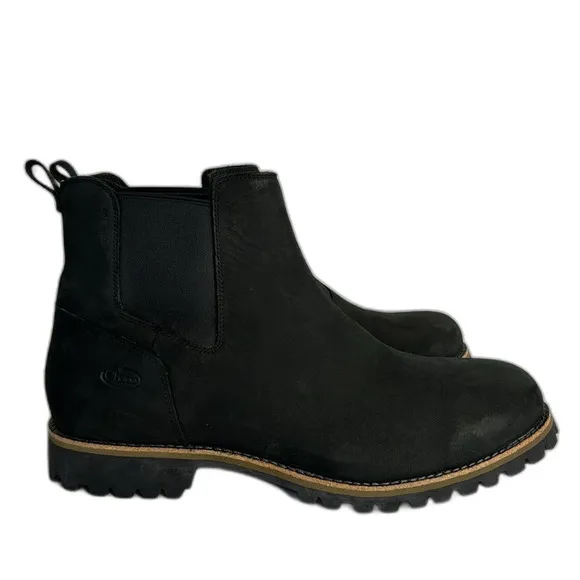 Chaco Fields Shoes Mens Size 14 Black Leather Pull On Lug Sole Chelsea Mid Boots
