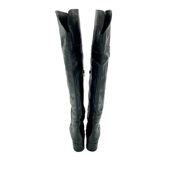 Charles David Boots Black Leather Over-The-Knee Studded Military SZ 6.5 NEW