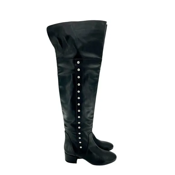 Charles David Boots Black Leather Over-The-Knee Studded Military SZ 6.5 NEW