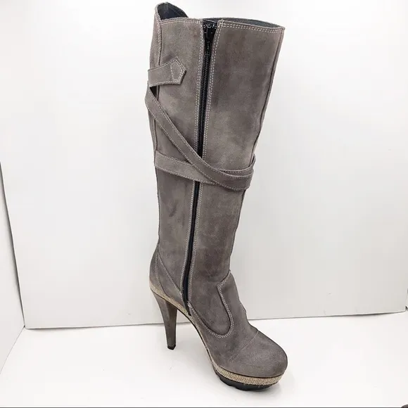 {Charles David} Distressed Suede/Leather Strappy Tall Boots