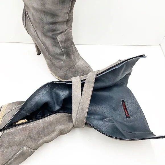 {Charles David} Distressed Suede/Leather Strappy Tall Boots