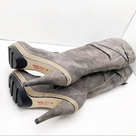 {Charles David} Distressed Suede/Leather Strappy Tall Boots