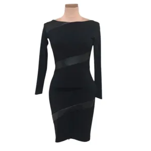 Chiara Boni Cocktail Dress Size 40 US 4 Black Faux Leather Stripes