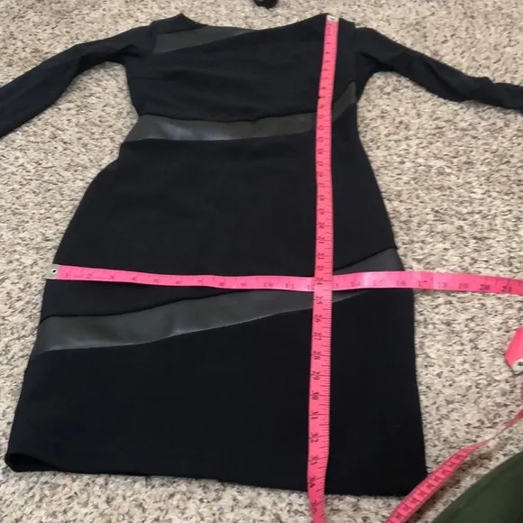 Chiara Boni Cocktail Dress Size 40 US 4 Black Faux Leather Stripes