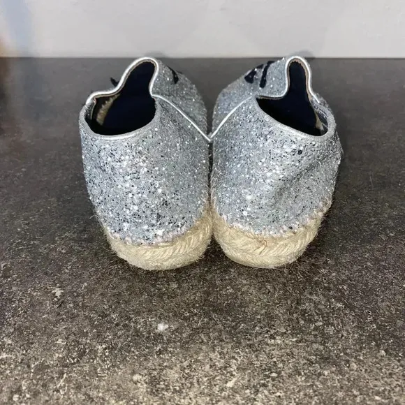 Chiara Ferragni Flirting Silver Glitter Wink Eye Ballet Slip On Flats SZ 36, 5.5