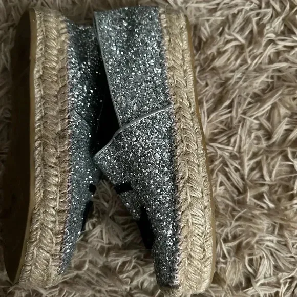 Chiara Ferragni Flirting Silver Glitter Wink Eye Ballet Slip On Flats SZ 36, 5.5