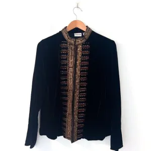 Chico's velvet beaded sequined embellished blazer jacket mandarin collar