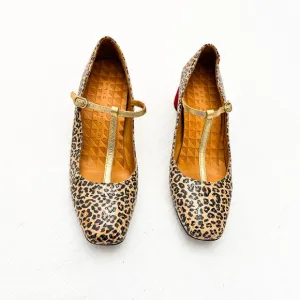 Chie Mihara T-Strap Leopard Animal Print Red Block Heel Mary Jane Shoes Size 40