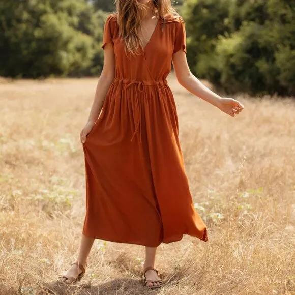 Christy Dawn the Dawn Dress Midi Rust Gauze Orange Brown Medium