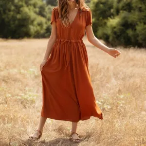 Christy Dawn the Dawn Dress Midi Rust Gauze Orange Brown Medium