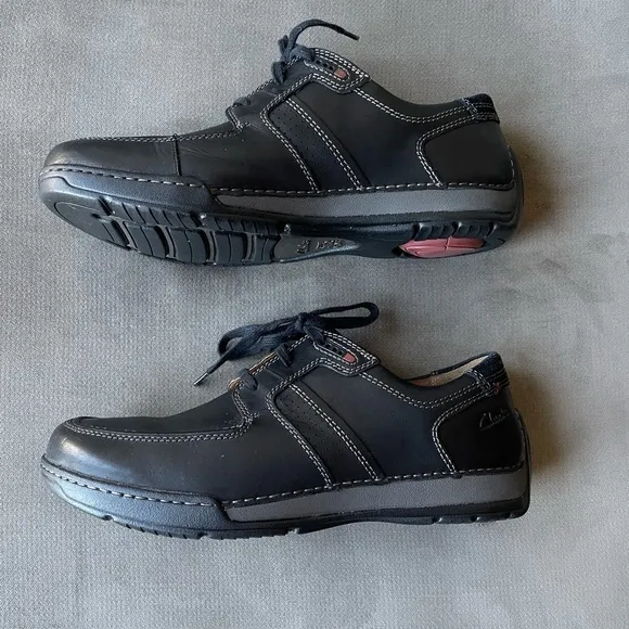 CLARKS 1825 Active Air Vent Shoes Men's 9 Black Black Leather Casual Shoes