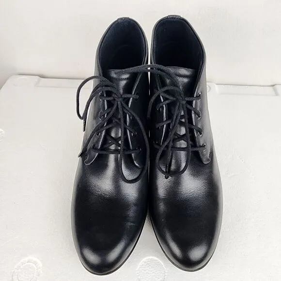Clarks Artisan Lucette Drama Lace-up Bootie Black Leather Heels Shoes Size 9.5
