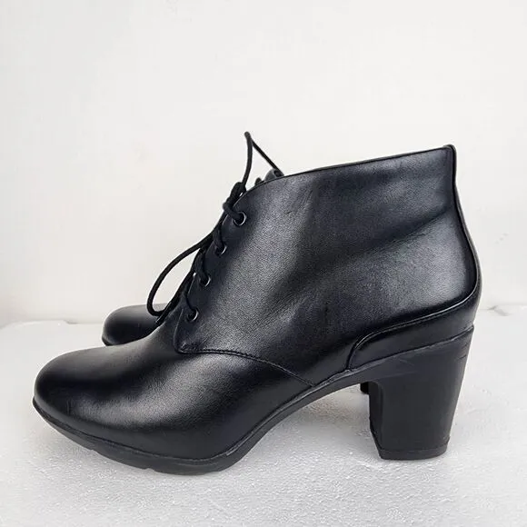 Clarks Artisan Lucette Drama Lace-up Bootie Black Leather Heels Shoes Size 9.5