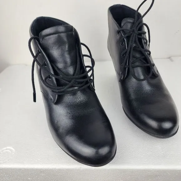 Clarks Artisan Lucette Drama Lace-up Bootie Black Leather Heels Shoes Size 9.5