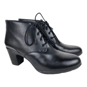 Clarks Artisan Lucette Drama Lace-up Bootie Black Leather Heels Shoes Size 9.5
