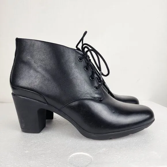 Clarks Artisan Lucette Drama Lace-up Bootie Black Leather Heels Shoes Size 9.5