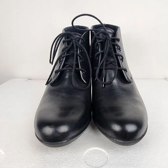 Clarks Artisan Lucette Drama Lace-up Bootie Black Leather Heels Shoes Size 9.5