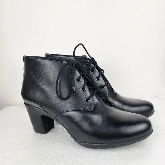 Clarks Artisan Lucette Drama Lace-up Bootie Black Leather Heels Shoes Size 9.5