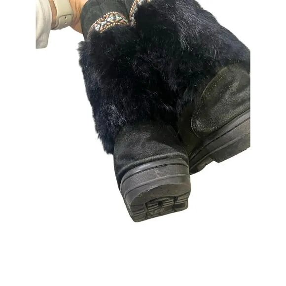 Clarks Black Faux Fur Leather Boots Moccasin Women’s Size 6 American Indian