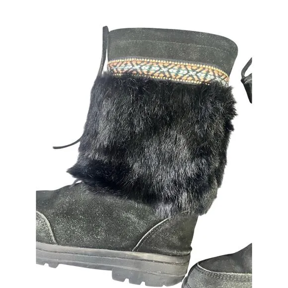 Clarks Black Faux Fur Leather Boots Moccasin Women’s Size 6 American Indian