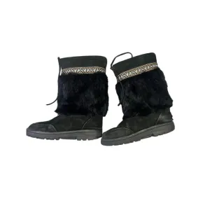 Clarks Black Faux Fur Leather Boots Moccasin Women’s Size 6 American Indian