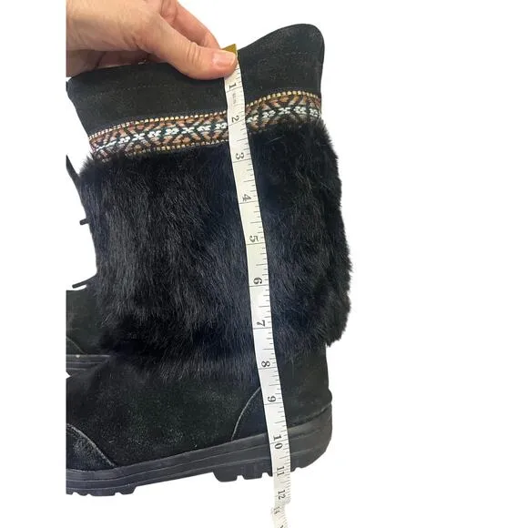 Clarks Black Faux Fur Leather Boots Moccasin Women’s Size 6 American Indian