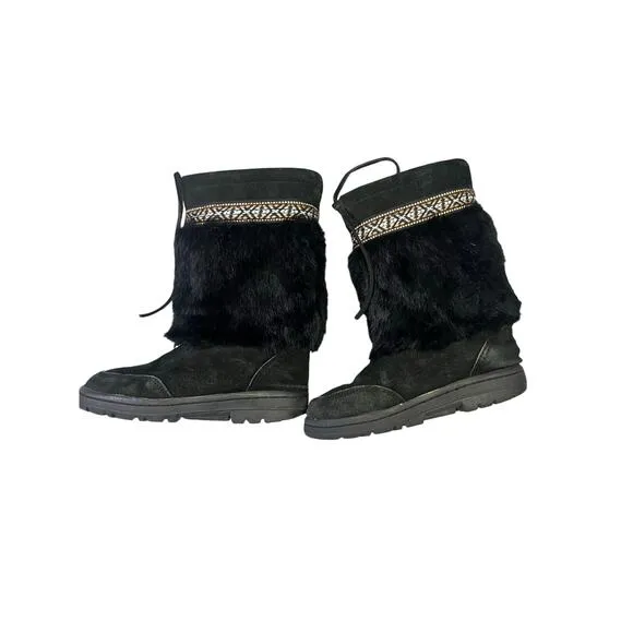 Clarks Black Faux Fur Leather Boots Moccasin Women’s Size 6 American Indian