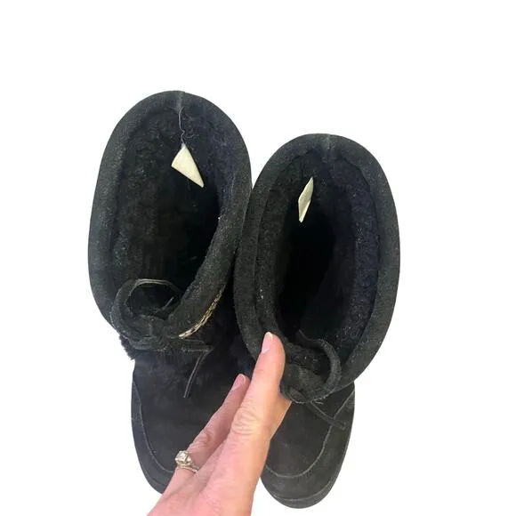 Clarks Black Faux Fur Leather Boots Moccasin Women’s Size 6 American Indian