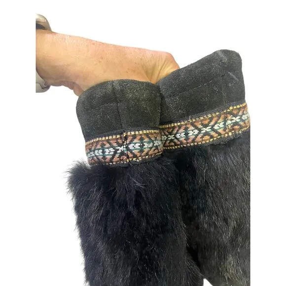 Clarks Black Faux Fur Leather Boots Moccasin Women’s Size 6 American Indian
