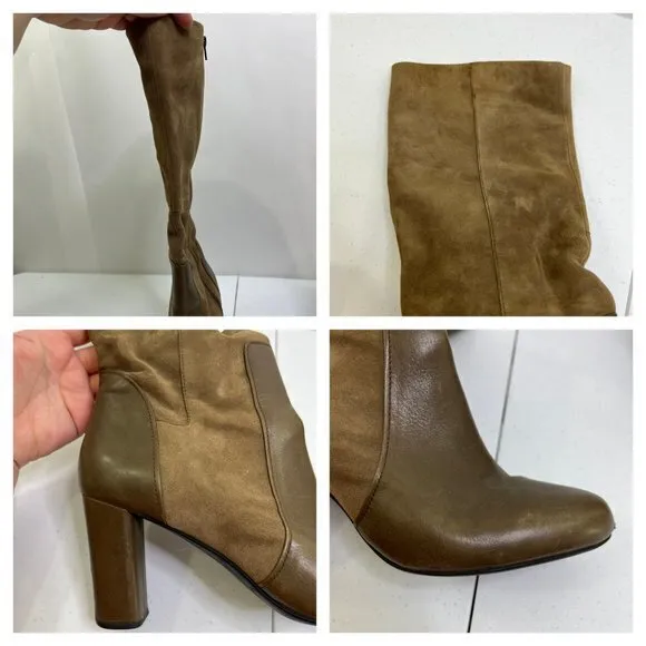 Clarks Boots 10 M Suede Brown Leather High Heel Block Tall‎ Knee Indigo Riding