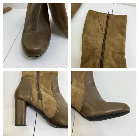 Clarks Boots 10 M Suede Brown Leather High Heel Block Tall‎ Knee Indigo Riding