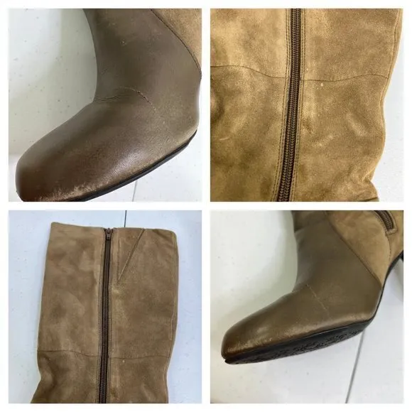 Clarks Boots 10 M Suede Brown Leather High Heel Block Tall‎ Knee Indigo Riding