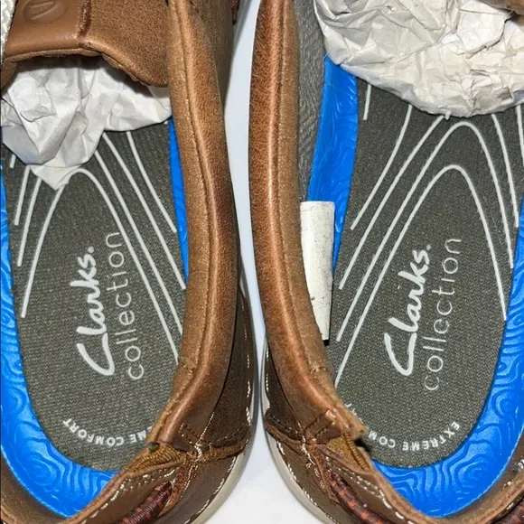 Clarks Brown Boat Shoes with Leather Upper and Low-Profile Design