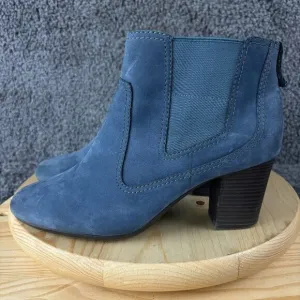 Clarks Chelsea Boots Womens 10 Blue Nubuck Leather Slip On Block Heel Booties