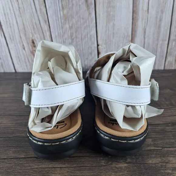 Clarks Leisa Lakelyn White Leather Slingback Sandals Women's Sz 8.5 M (VGC)
