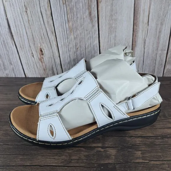 Clarks Leisa Lakelyn White Leather Slingback Sandals Women's Sz 8.5 M (VGC)