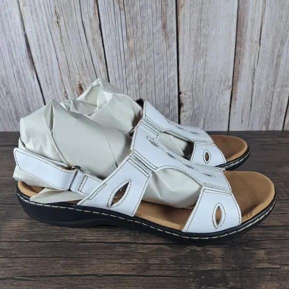 Clarks Leisa Lakelyn White Leather Slingback Sandals Women's Sz 8.5 M (VGC)